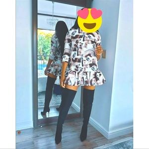 H&M Printed Peplum Mini dress
3/4 Sleeveless & Zip
Size: 2 (no stretch)